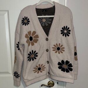 Volcom Cream Floral Cardigan Sweater
